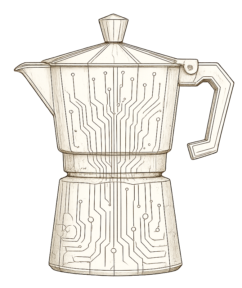 Tampa Cuban Cafetera blueprint illustration representing human flavor and technical systems